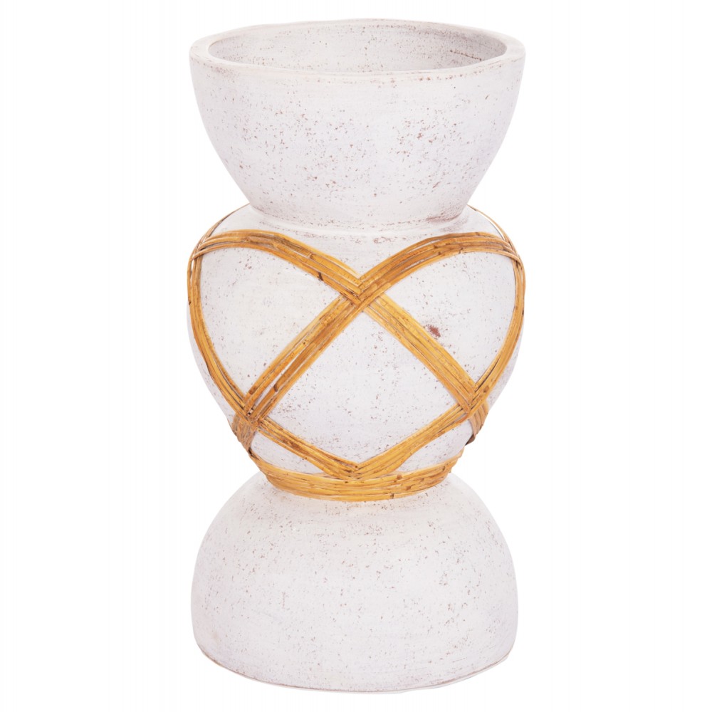 ΔΙΑΚΟΣΜΗΤΙΚΟ ΒΑΖΟ ΔΑΠΕΔΟΥ MAYNARD HM4672.02S TERRACOTTA ΛΕΥΚΟ--RATTAN Φ27.5x50Υεκ