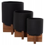 ΣΕΤ 3 ΓΛΑΣΤΡΕΣ ΜΕ TEAK ΒΑΣΕΙΣ TANTI HM4685.01 FIBER CEMENT ΣΕ ΜΑΥΡΟ ΧΡΩΜΑ