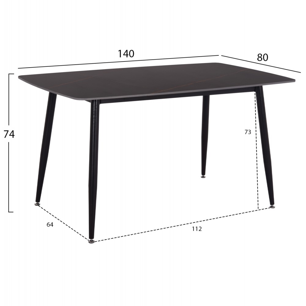 ΤΡΑΠΕΖΙ RAVEN HM18149.02 ΚΕΡΑΜΙΚΟ TOP ΜΕ ΟΨΗ ΜΑΥΡΟ ΜΑΡΜΑΡΟ 140x80x74Υεκ.