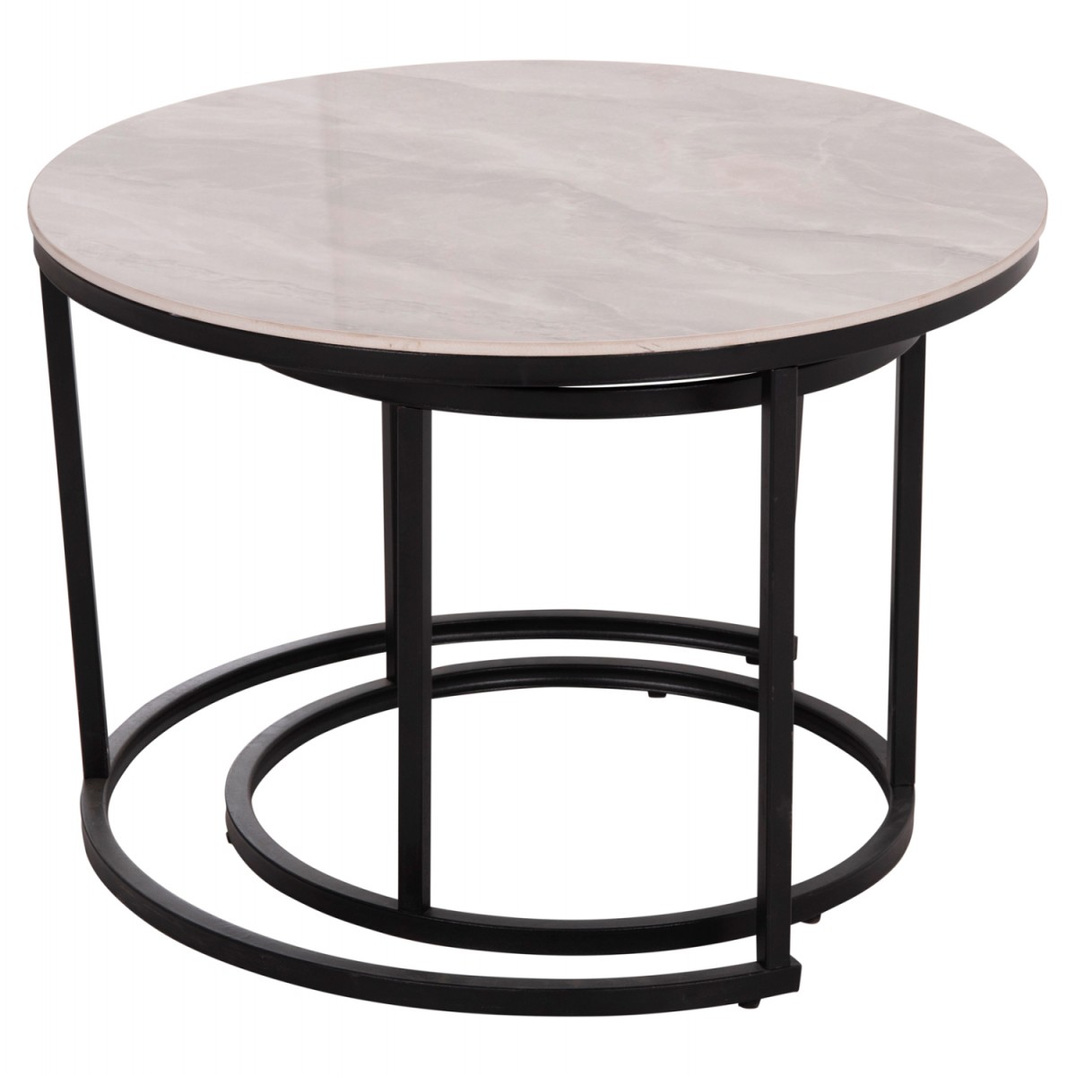 ΤΡΑΠΕΖΙA ΣΑΛΟΝΙΟΥ ΣΕΤ 2ΤΜΧ TALOS ΚΕΡΑΜΙΚΟ TOP ΜΕ ΟΨΗ ΛΕΥΚΟΥ ΜΑΡΜΑΡΟΥ HM18140.01 Φ70+Φ50