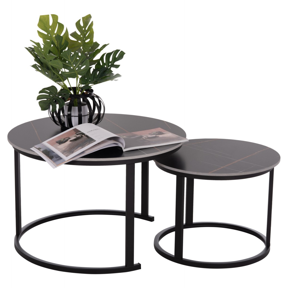 ΤΡΑΠΕΖΙ ΣΑΛΟΝΙΟΥ 2ΤΜΧ TALOS ΚΕΡΑΜΙΚΟ TOP ΜΕ ΟΨΗ ΜΑΥΡΟΥ ΜΑΡΜΑΡΟΥ HM18140.02 Φ70+Φ50