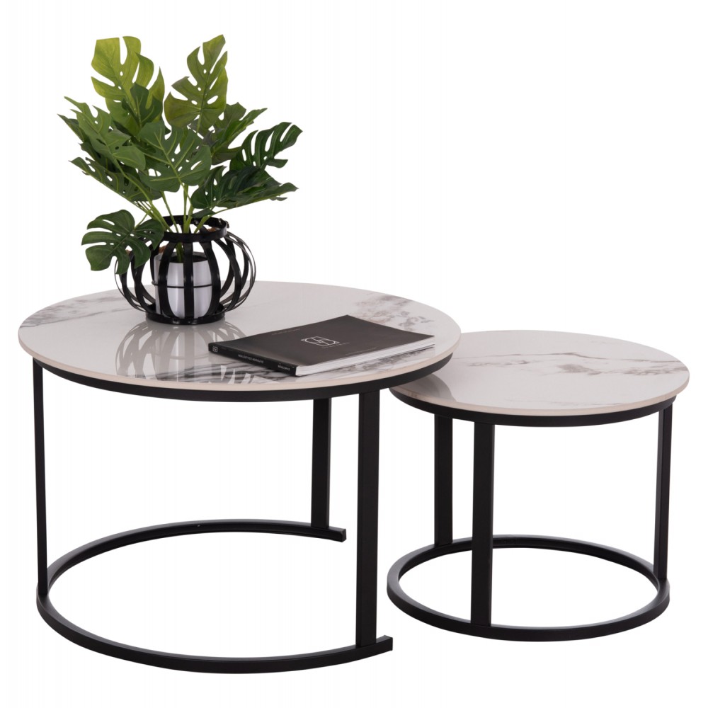 ΤΡΑΠΕΖΙ ΣΑΛΟΝΙΟΥ 2ΤΜΧ TALOS ΛΕΥΚΟ ΜΕ ΚΑΦΕ ΝΕΡΑ ΚΕΡΑΜΙΚΟ TOP HM18140.03 Φ70+Φ50