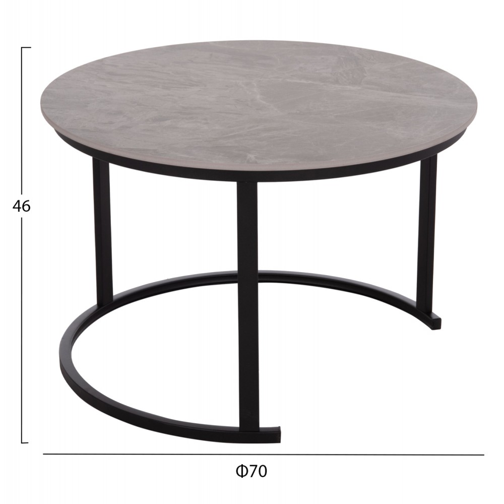 ΤΡΑΠΕΖΙ ΣΑΛΟΝΙΟΥ 2ΤΜΧ TALOS ΚΕΡΑΜΙΚΟ TOP ΜΕ ΟΨΗ ΓΚΡΙ ΜΑΡΜΑΡΟΥ HM18140.04 Φ70+Φ50