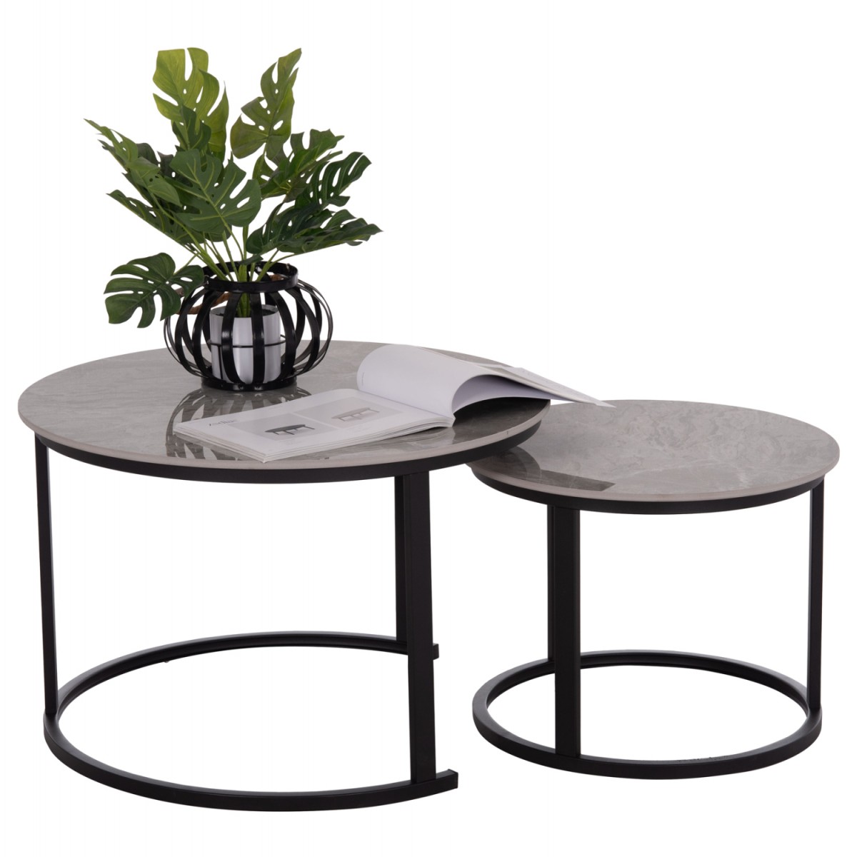 ΤΡΑΠΕΖΙ ΣΑΛΟΝΙΟΥ 2ΤΜΧ TALOS ΚΕΡΑΜΙΚΟ TOP ΜΕ ΟΨΗ ΓΚΡΙ ΜΑΡΜΑΡΟΥ HM18140.04 Φ70+Φ50