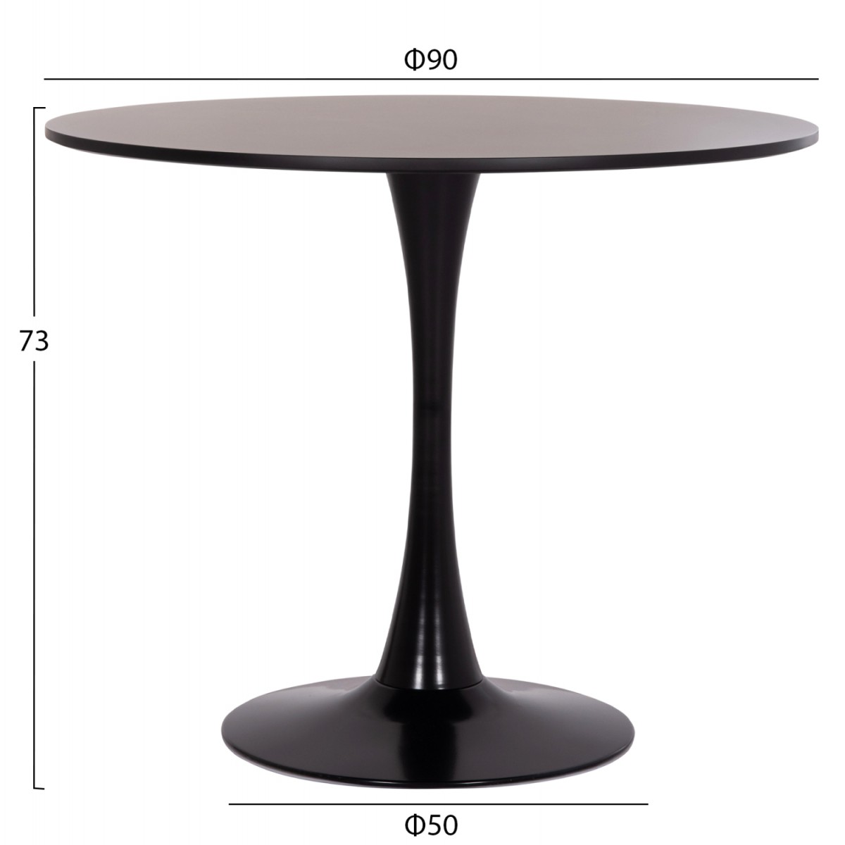 ΤΡΑΠΕΖΙ ΣΤΡΟΓΓΥΛΟ BROLIN HM18141.02 MDF TOP-ΒΑΣΗ ΜΕΤΑΛΛΙΚΗ--ΜΑΥΡΟ Φ90x73Υεκ