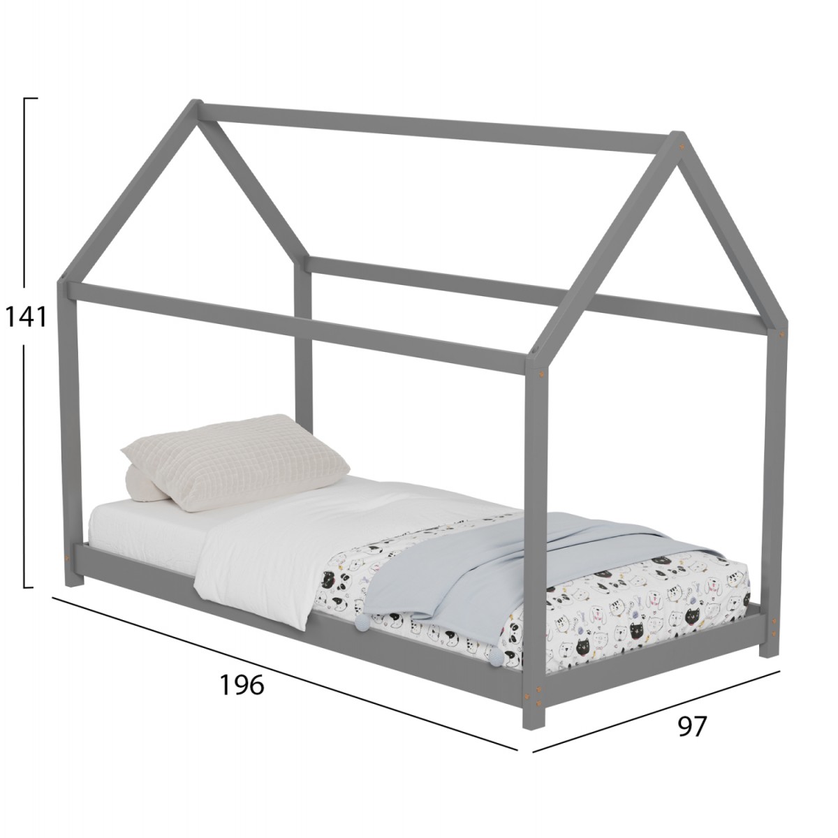 ΚΡΕΒΑΤΙ ΠΑΙΔΙΚΟ PEPE HM677.05 τ.MONTESSORI ΞΥΛΟ ΠΕΥΚΟ ΓΚΡΙ- 190x90εκ