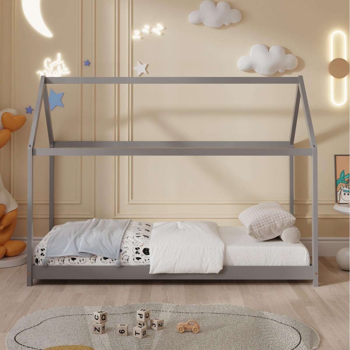 ΚΡΕΒΑΤΙ ΠΑΙΔΙΚΟ PEPE HM677.05 τ.MONTESSORI ΞΥΛΟ ΠΕΥΚΟ ΓΚΡΙ- 190x90εκ