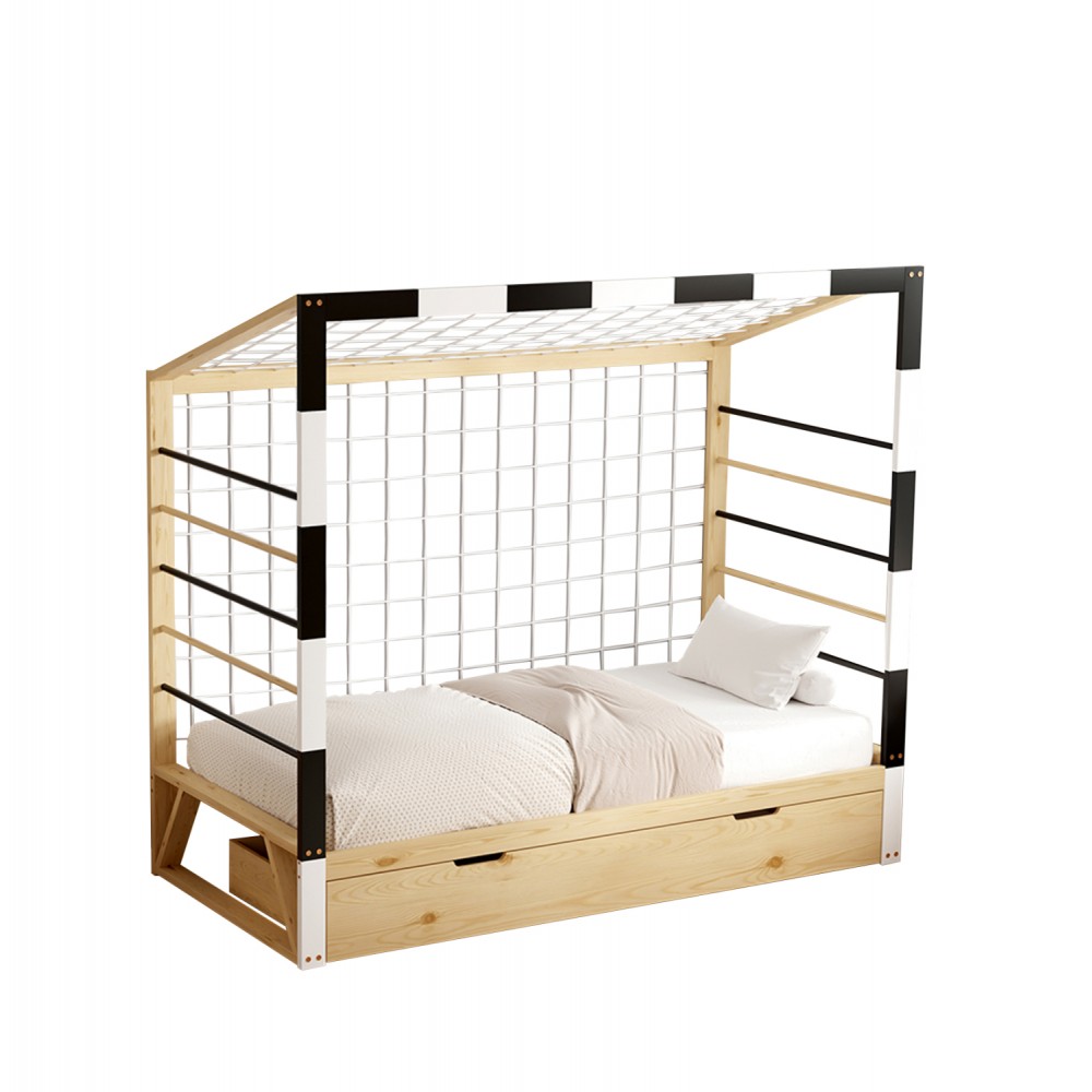 ΚΡΕΒΑΤΙ ΠΑΙΔΙΚΟ τ.MONTESSORI ΜΕ ΣΥΡΤΑΡΙ GOALIE HM700 ΞΥΛΟ ΠΕΥΚΟΥ ΦΥΣΙΚΟ-ΛΕΥΚΟ-ΜΑΥΡΟ- 190x90εκ