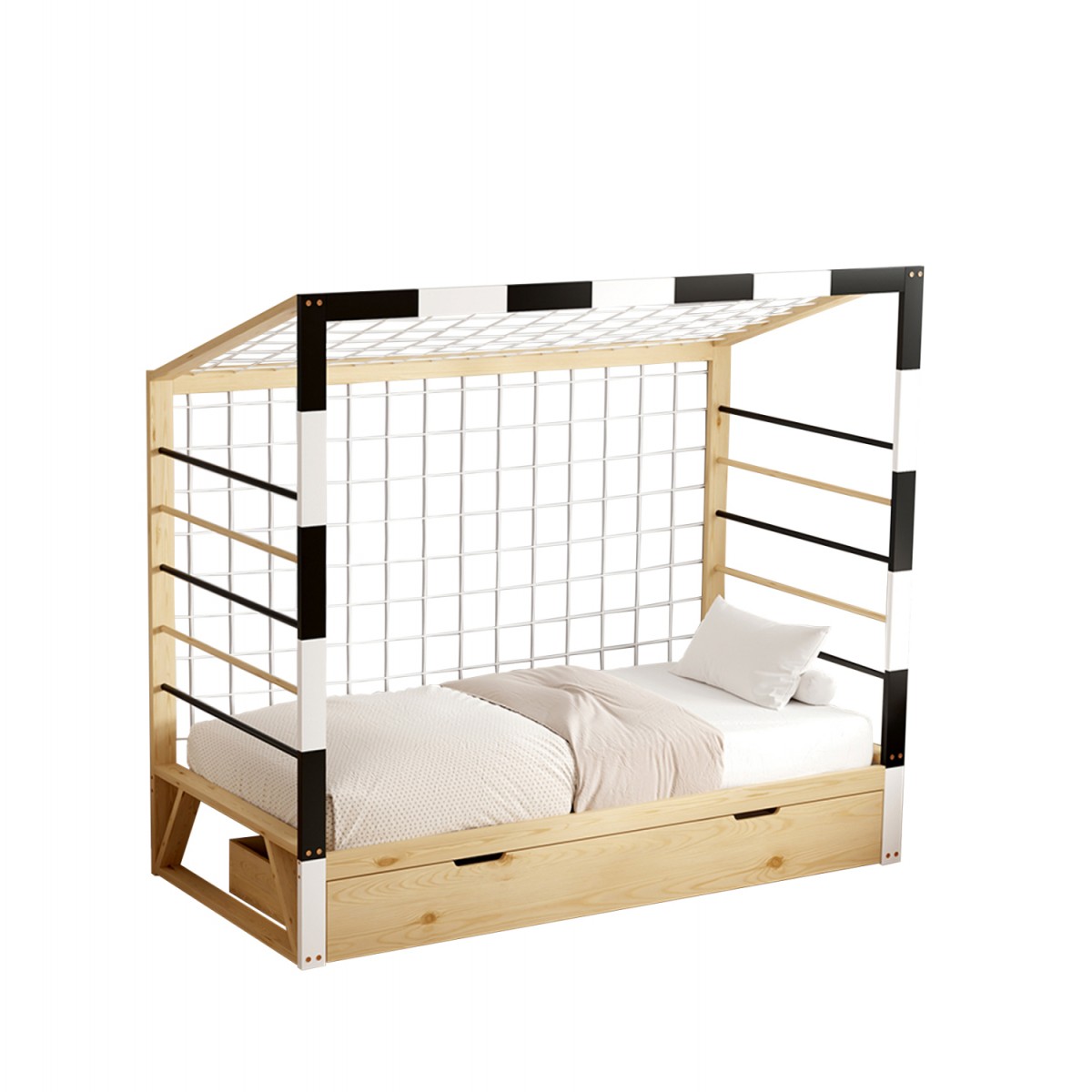 ΚΡΕΒΑΤΙ ΠΑΙΔΙΚΟ τ.MONTESSORI ΜΕ ΣΥΡΤΑΡΙ GOALIE HM700 ΞΥΛΟ ΠΕΥΚΟΥ ΦΥΣΙΚΟ-ΛΕΥΚΟ-ΜΑΥΡΟ- 190x90εκ