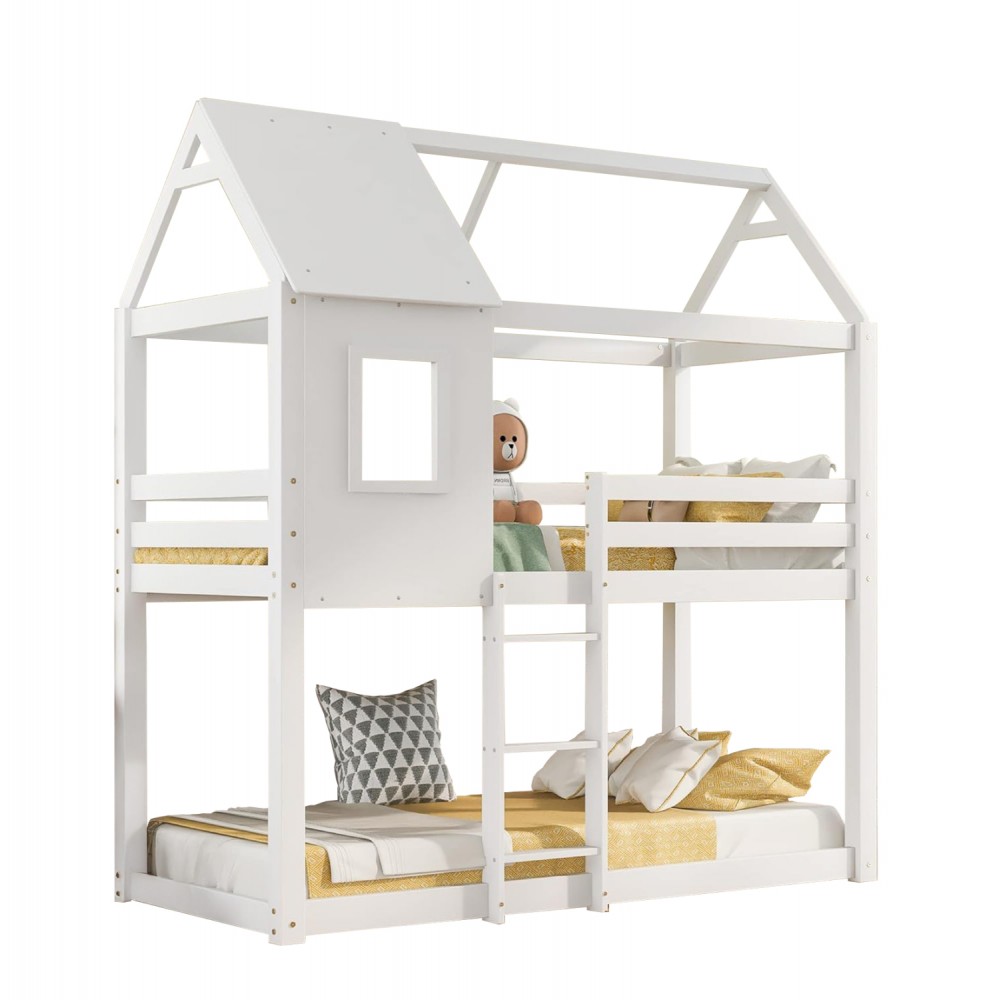 ΠΑΙΔΙΚΗ ΚΟΥΚΕΤΑ ΣΠΙΤΑΚΙ  τ.MONTESSORI HOOD HM705.03 ΞΥΛΟ ΠΕΥΚΟΥ ΣΕ ΛΕΥΚΟ-ΣΤΡΩΜΑΤΑ 190x90εκ