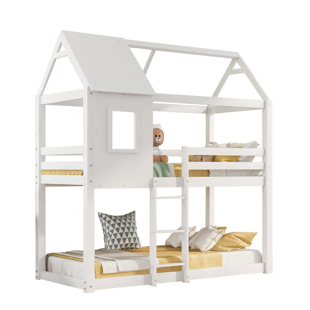 ΠΑΙΔΙΚΗ ΚΟΥΚΕΤΑ ΣΠΙΤΑΚΙ  τ.MONTESSORI HOOD HM705.03 ΞΥΛΟ ΠΕΥΚΟΥ ΣΕ ΛΕΥΚΟ-ΣΤΡΩΜΑΤΑ 190x90εκ