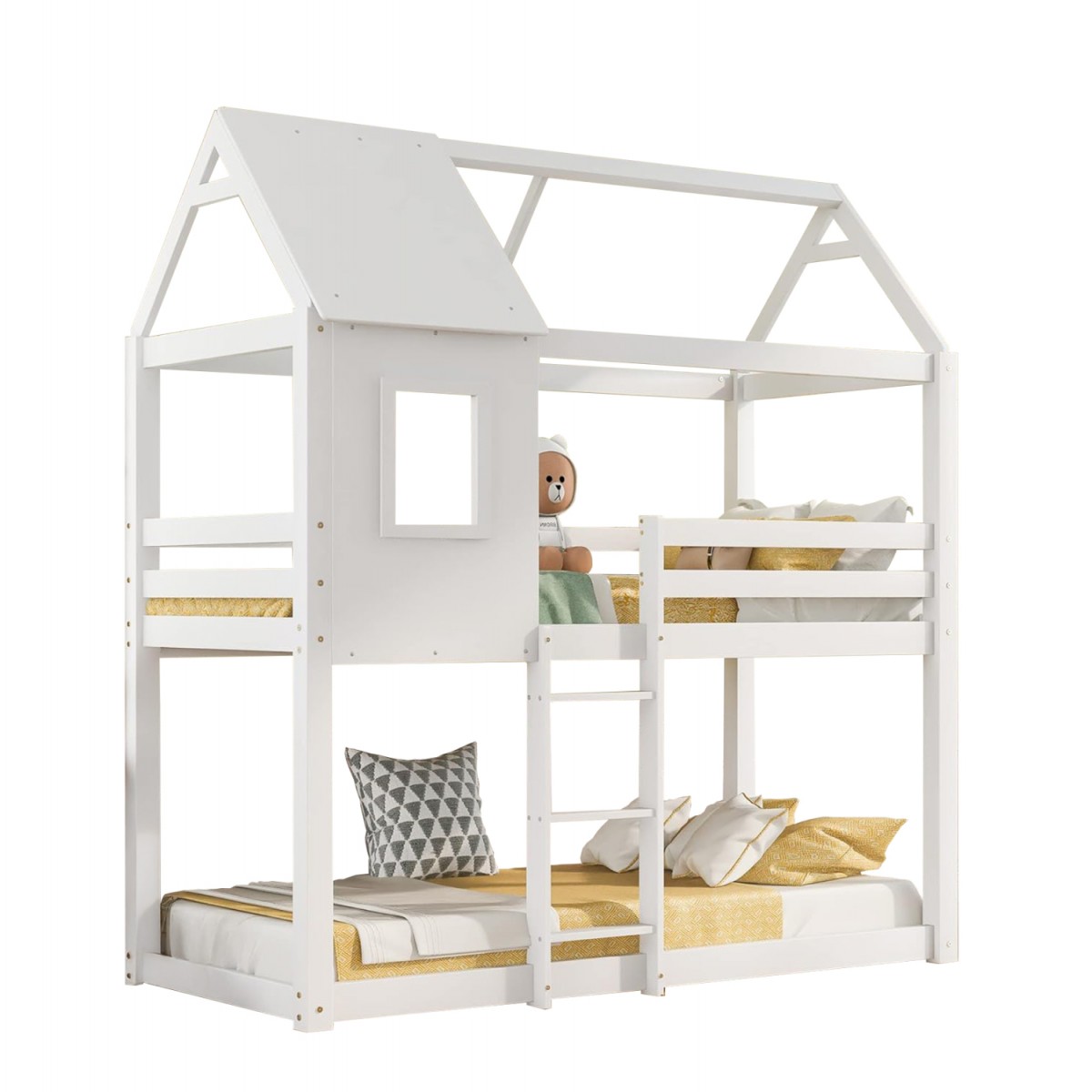 ΠΑΙΔΙΚΗ ΚΟΥΚΕΤΑ ΣΠΙΤΑΚΙ  τ.MONTESSORI HOOD HM705.03 ΞΥΛΟ ΠΕΥΚΟΥ ΣΕ ΛΕΥΚΟ-ΣΤΡΩΜΑΤΑ 190x90εκ