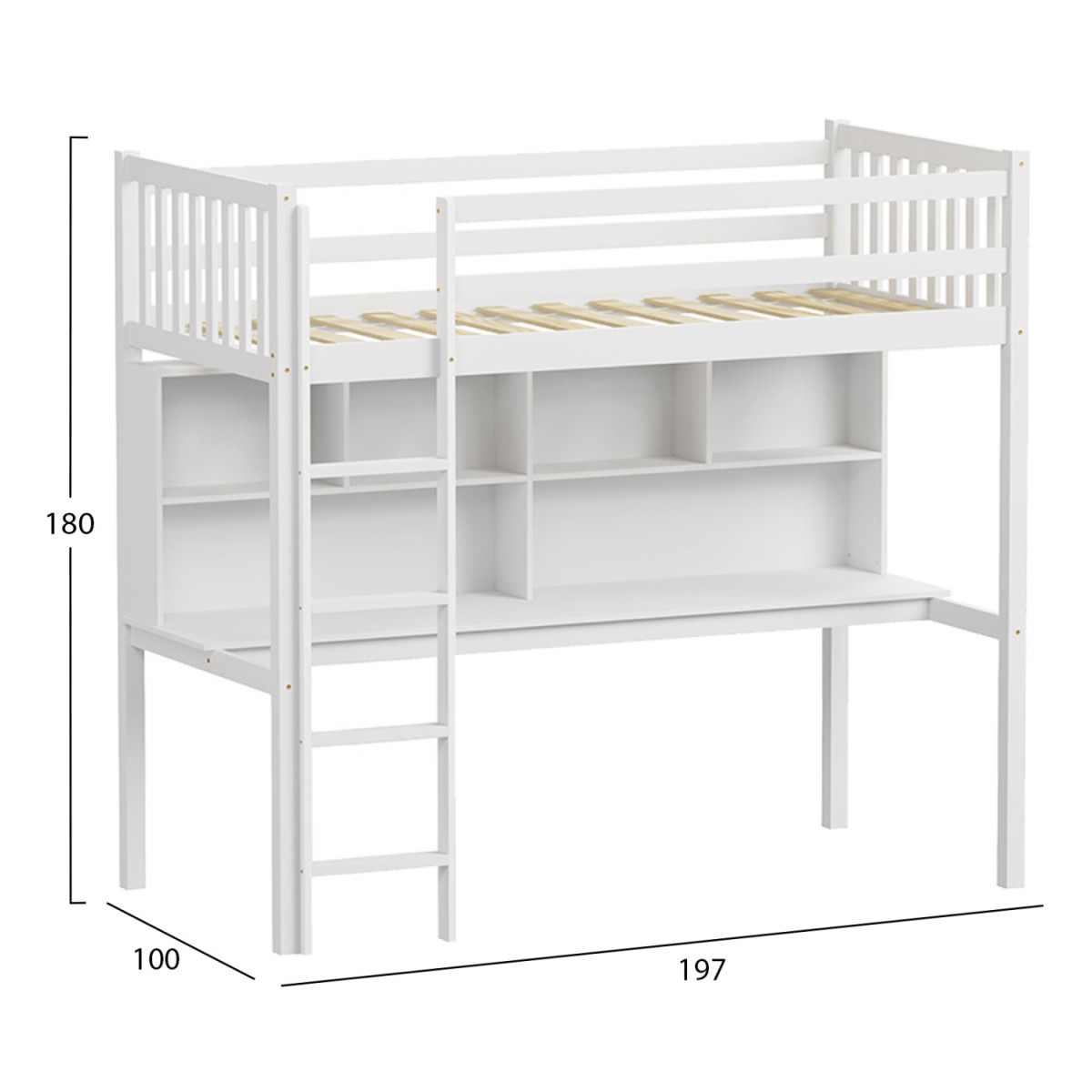 ΠΑΙΔΙΚH KOYKETA τ.MONTESSORI ΜΕ ΓΡΑΦΕΙΟ & ΒΙΒΛΙΟΘΗΚΗ LIBRO HM708.03 ΞΥΛΟ ΠΕΥΚΟΥ ΛΕΥΚΟ- 90x190εκ