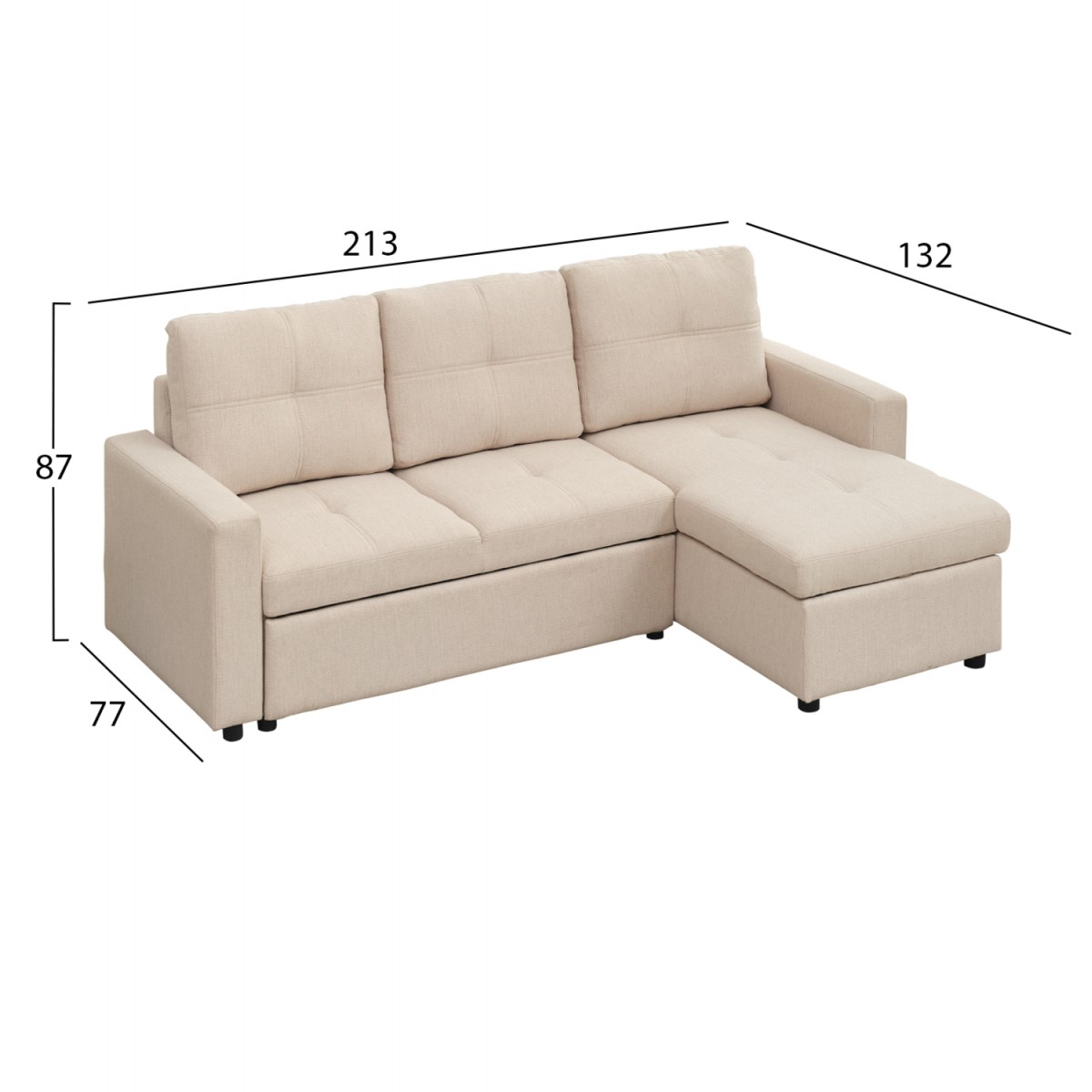 ΓΩΝΙΑΚΟΣ ΚΑΝΑΠΕΣ-ΚΡΕΒΑΤΙ ΑΝΑΣΤΡΕΨΙΜΟΣ SALINO HM3285.03 ΜΠΕΖ ΥΦΑΣΜΑ 213x132x87Yεκ