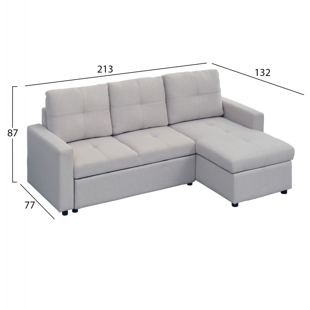 ΓΩΝΙΑΚΟΣ ΚΑΝΑΠΕΣ-ΚΡΕΒΑΤΙ ΑΝΑΣΤΡΕΨΙΜΟΣ SALINO HM3285.01 ΓΚΡΙ ΥΦΑΣΜΑ 213x132x87Yεκ