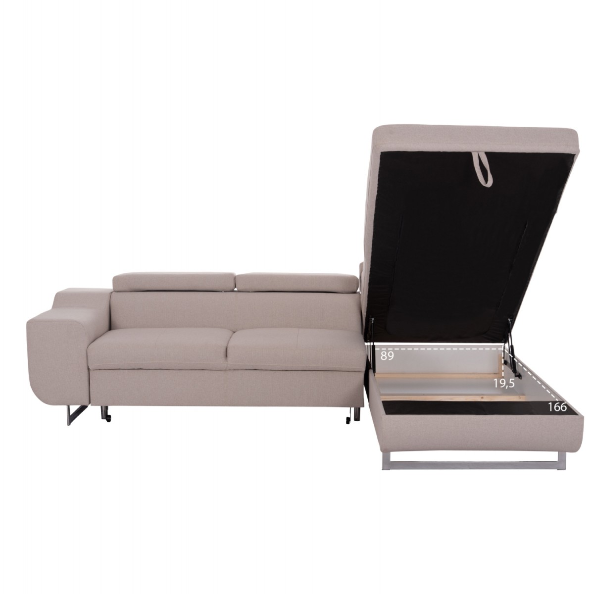 ΓΩΝΙΑΚΟΣ ΚΑΝΑΠΕΣ-ΚΡΕΒΑΤΙ ΜΕ ΑΠΟΘ.ΧΩΡΟ ENCORE HM3301.03R ΜΠΕΖ ΥΦΑΣΜΑ 285x205x90Υεκ.