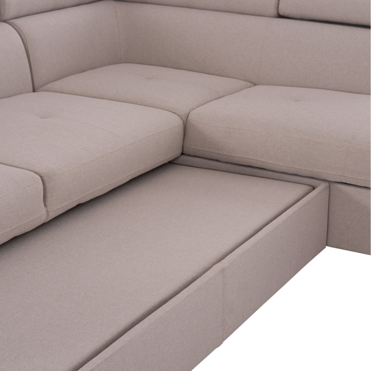 ΓΩΝΙΑΚΟΣ ΚΑΝΑΠΕΣ-ΚΡΕΒΑΤΙ ΜΕ ΑΠΟΘ.ΧΩΡΟ ENCORE HM3301.03R ΜΠΕΖ ΥΦΑΣΜΑ 285x205x90Υεκ.