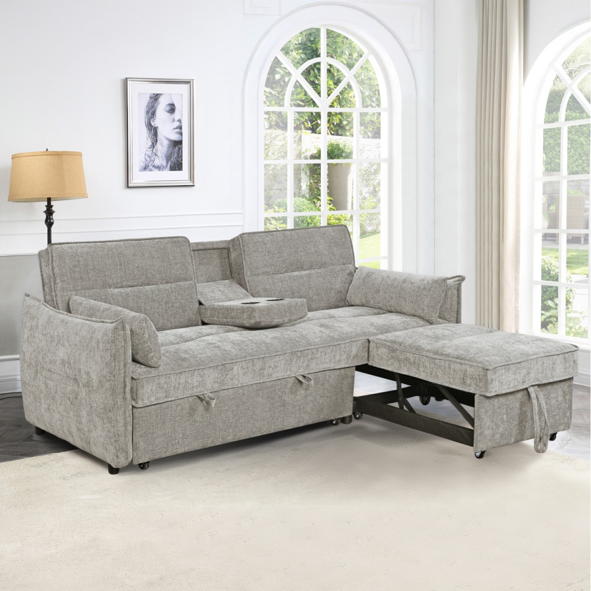 ΚΑΝΑΠΕΣ ΚΡΕΒΑΤΙ (ΓΩΝΙΑ) ΠΟΛΥΜΟΡΦΙΚΟΣ 3-ΘΕΣΙΟΣ VELAR HM3305.03 ΜΠΕΖ ΥΦΑΣΜΑ 207x90x80Υεκ.