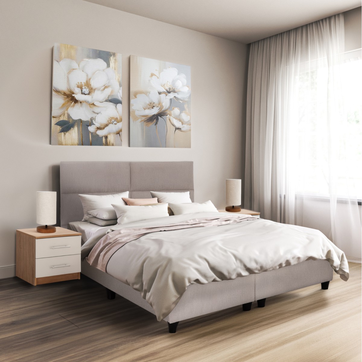 ΚΡΕΒΑΤΙ MILO HM616.32 ΜΠΕΖ ΥΦΑΣΜΑ ΓΙΑ ΣΤΡΩΜΑ 160x200εκ