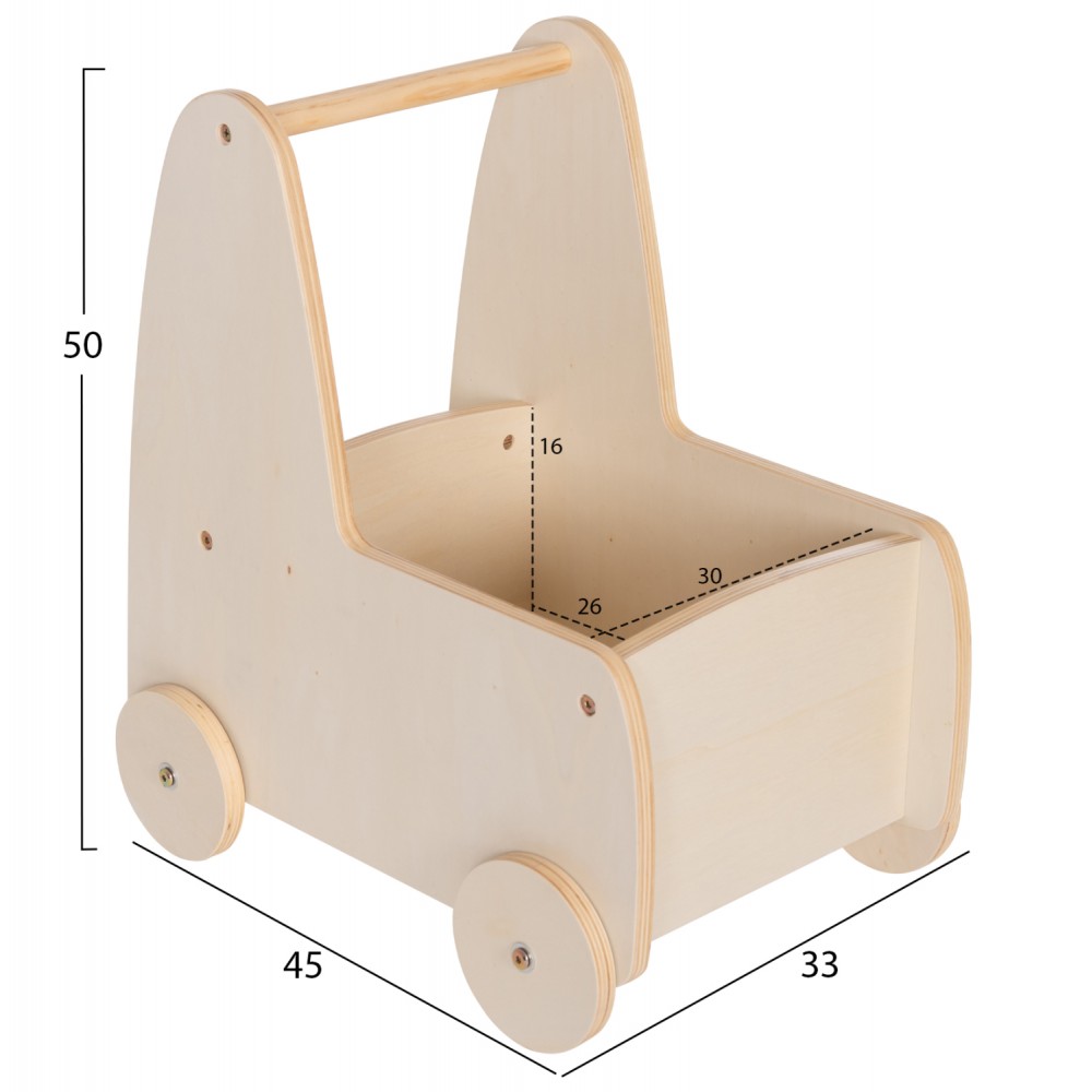ΠΑΙΔΙΚΟ ΤΡΟΛΕΥ/ΚΑΡΟΤΣΑΚΙ RICKI HM18341.01 MDF & ΚΟΝΤΡΑΠΛΑΚΕ ΦΥΣΙΚΟ 33x45x50Υεκ