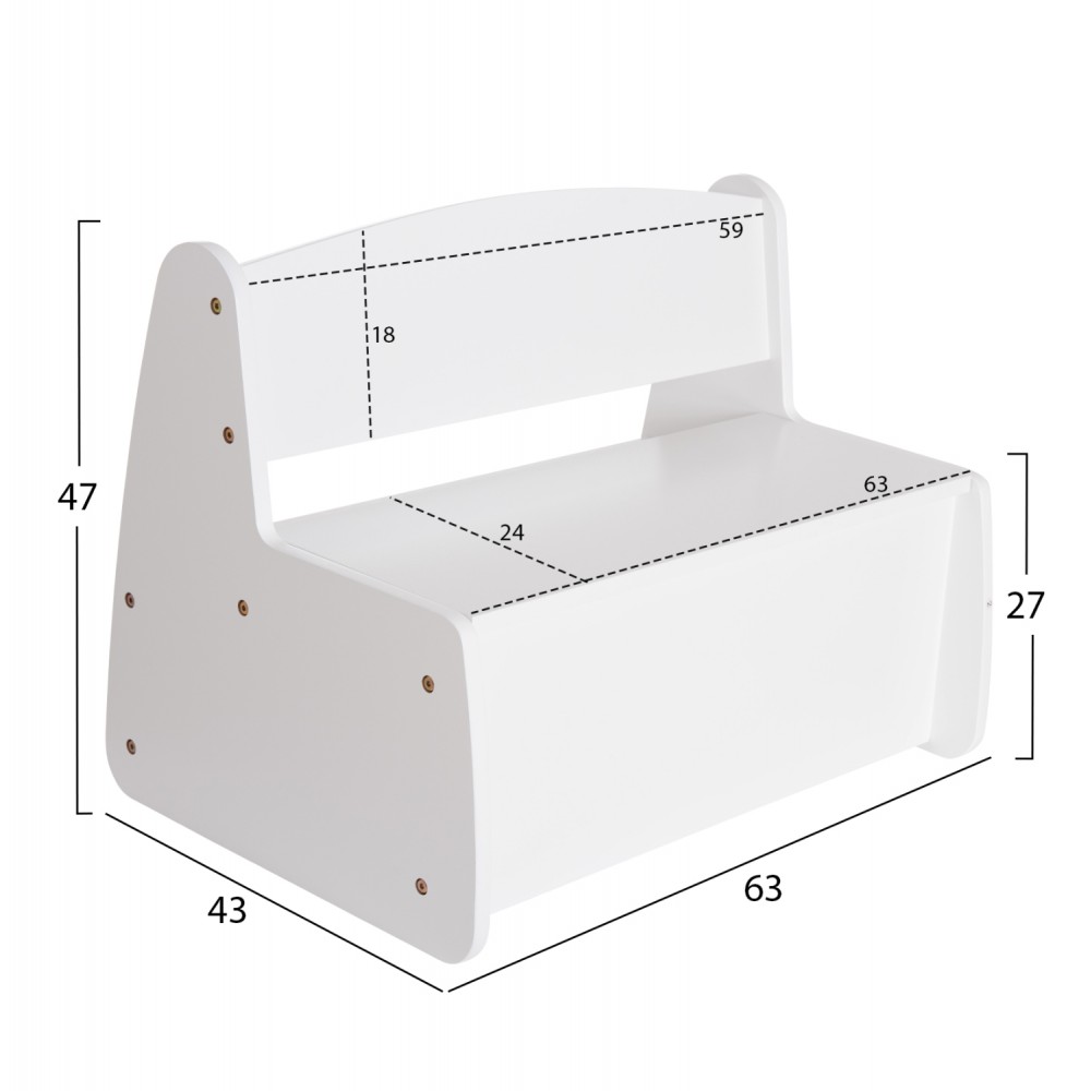 ΠΑΓΚΑΚΙ ΠΑΙΔΙΚΟ ΜΕ ΑΠΟΘ.ΧΩΡΟ RICKI HM18342.03 MDF & ΚΟΝΤΡΑΠΛΑΚΕ ΛΕΥΚΟ 63x43x47Υεκ