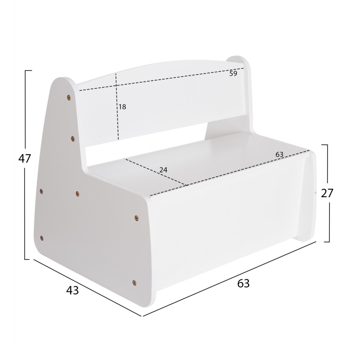 ΠΑΓΚΑΚΙ ΠΑΙΔΙΚΟ ΜΕ ΑΠΟΘ.ΧΩΡΟ RICKI HM18342.03 MDF & ΚΟΝΤΡΑΠΛΑΚΕ ΛΕΥΚΟ 63x43x47Υεκ