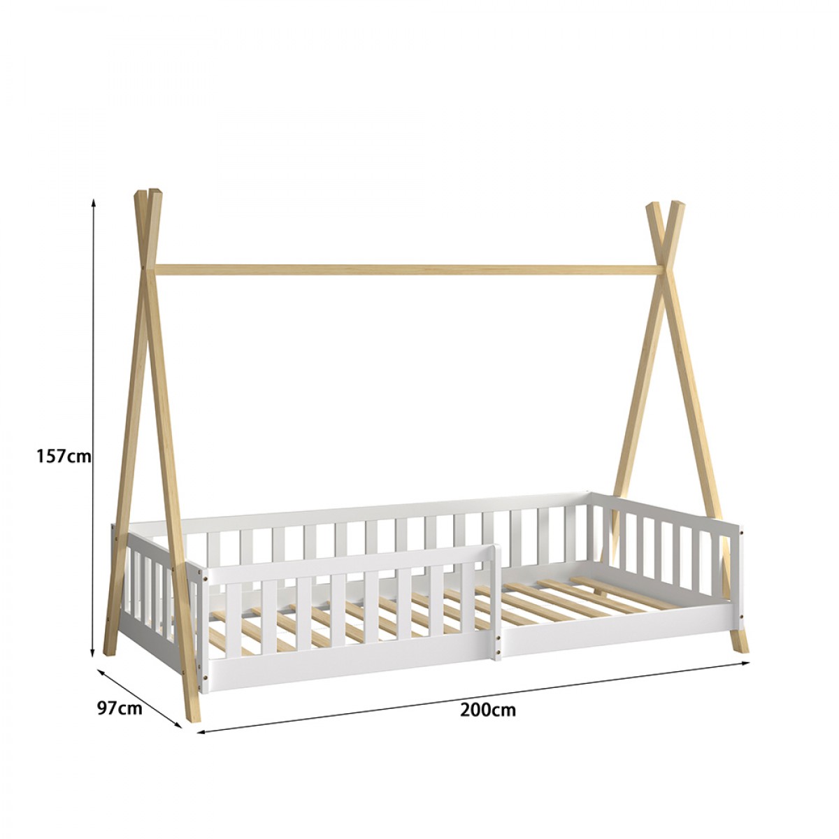 ΚΡΕΒΑΤΙ ΠΑΙΔΙΚΟ ΜΕ ΚΑΓΚΕΛΑ MUNK HM739.03 τ.MONTESSORI ΠΕΥΚΟ ΦΥΣΙΚΟ-ΛΕΥΚΟ--190x90εκ