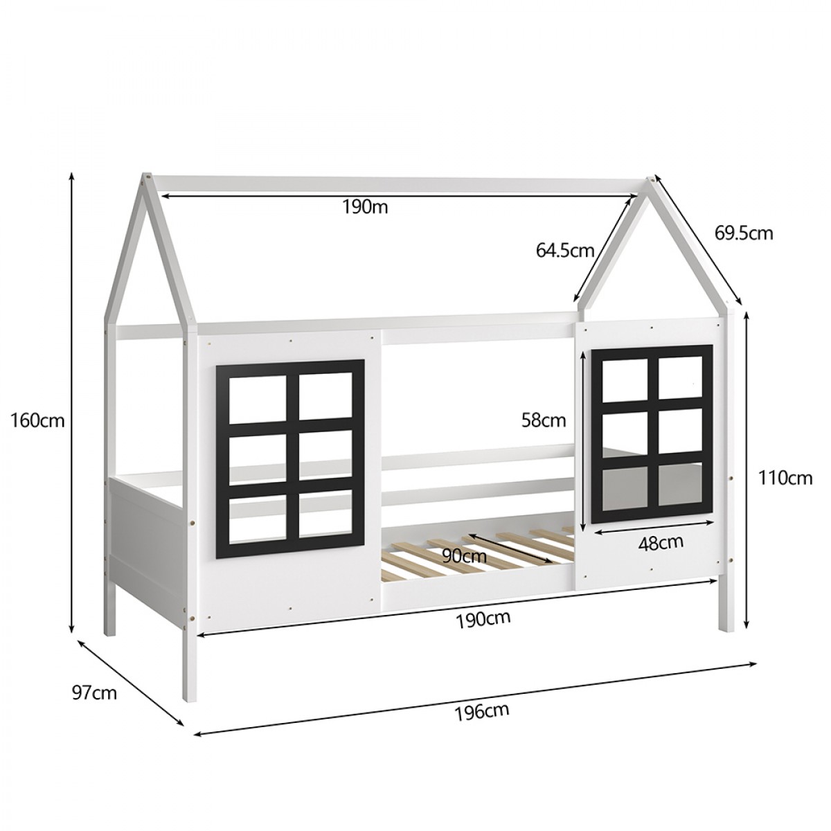 ΠΑΙΔΙΚΟ ΚΡΕΒΑΤΙ τ.MONTESSORI DOMER HM742.01 ΞΥΛΟ ΠΕΥΚΟΥ ΛΕΥΚΟ--ΓΙΑ 90x190εκ