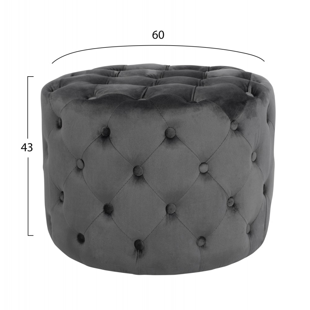 ΣΚΑΜΠΟ KASSIE  ΓΚΡΙ ΒΕΛΟΥΔΟ ΤΥΠΟΥ CHESTERFIELD HM8406.01 Φ60x43Υ εκ.