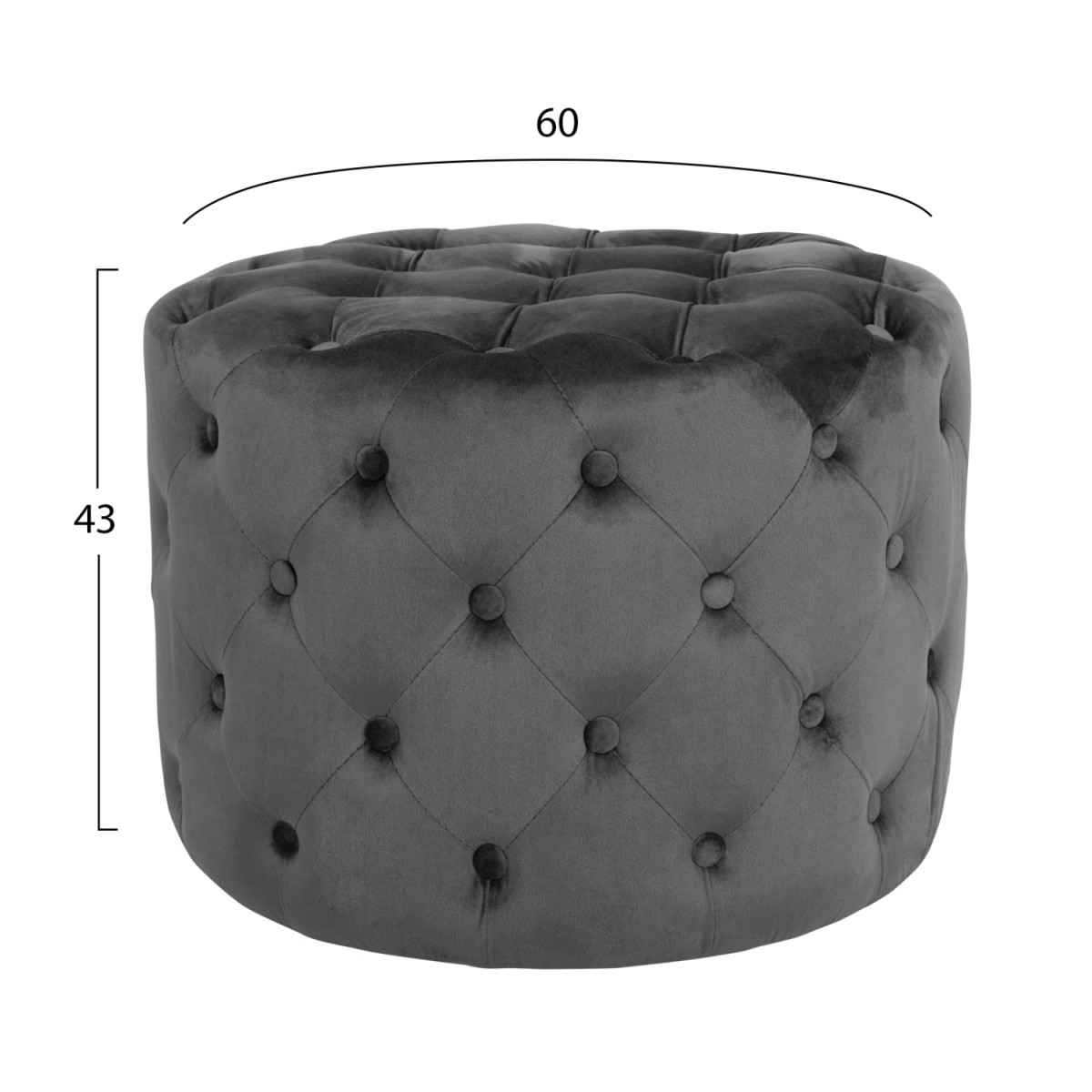 ΣΚΑΜΠΟ KASSIE  ΓΚΡΙ ΒΕΛΟΥΔΟ ΤΥΠΟΥ CHESTERFIELD HM8406.01 Φ60x43Υ εκ.