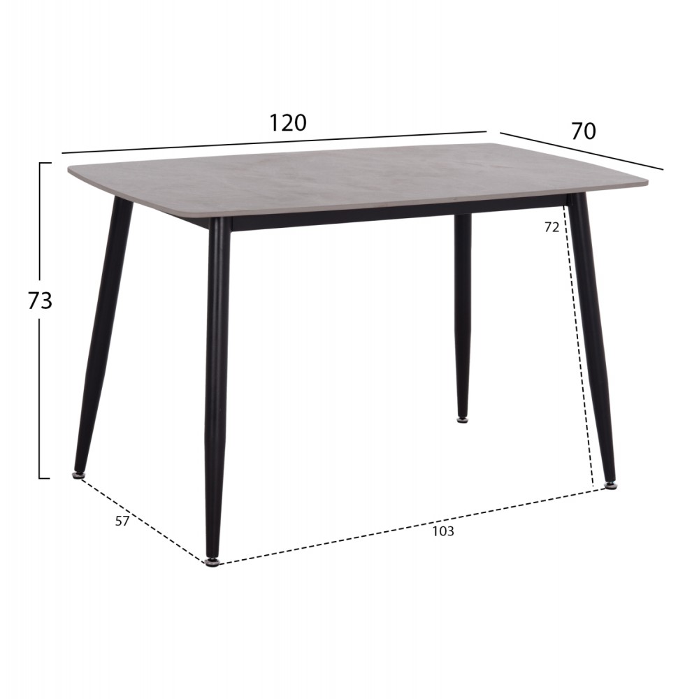 ΤΡΑΠΕΖΙ RAVEN HM9854.13 ΚΕΡΑΜΙΚΟ TOP ΓΚΡΙ ΜΑΡΜΑΡΟ-ΜΑΥΡΟ ΜΕΤΑΛΛΟ 120x70x73Υεκ.