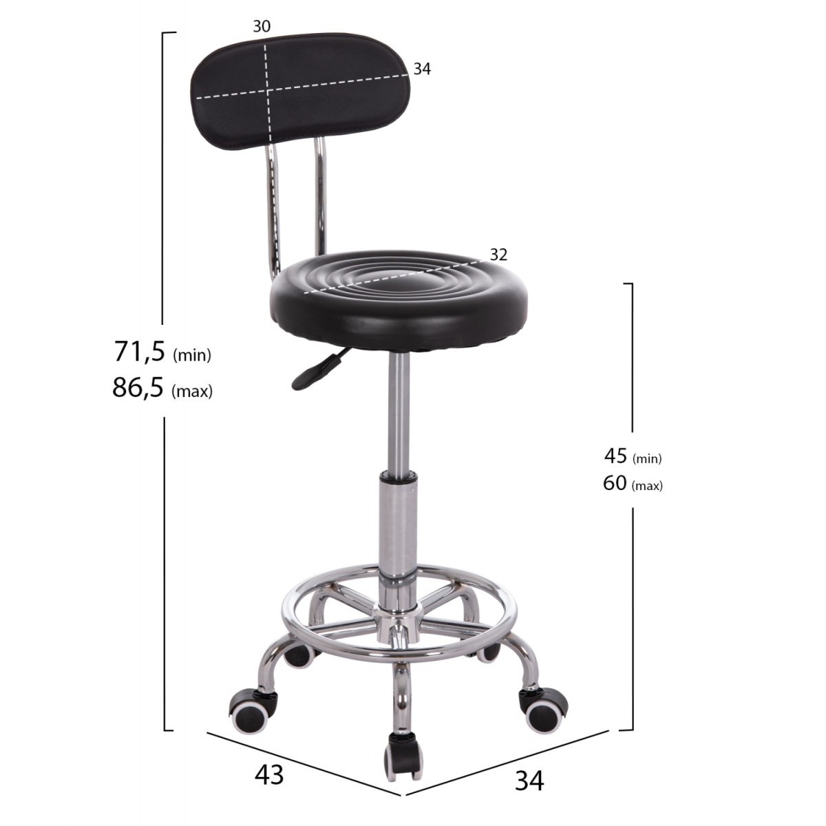 ΣΚΑΜΠΟ ΠΕΡΙΣΤΡΕΦΟΜΕΝΟ ΣΧΕΔΙΑΣΤΗΡΙΟΥ IRIS HM211.21 PU ΜΑΥΡΟ HOMEMARKT 34x43x86,5Υεκ.