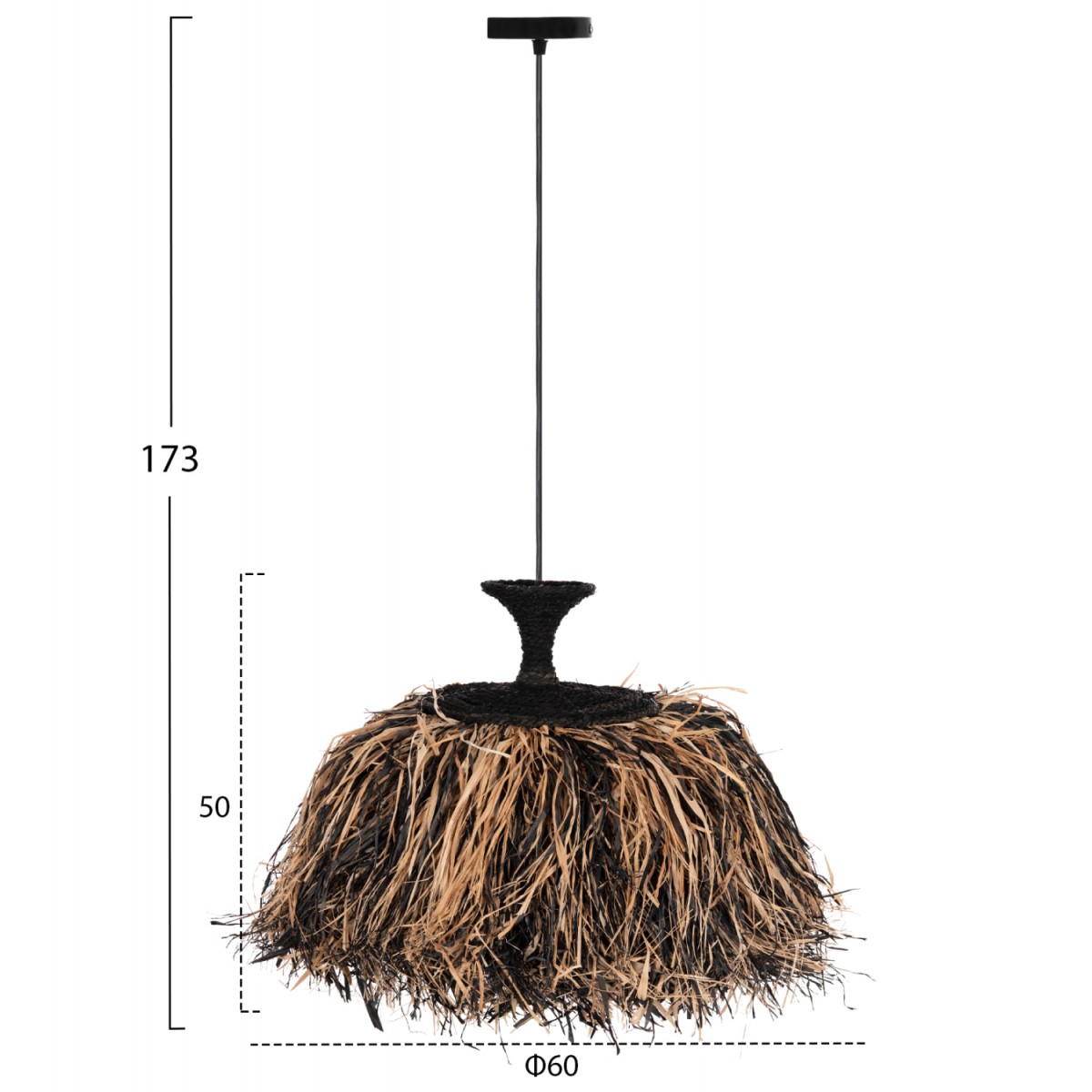 ΦΩΤΙΣΤΙΚΟ ΟΡΟΦΗΣ ORDEM HM4716 ΚΑΠΕΛΟ ΙΝΕΣ SISAL & ΜΠΑΝΑΝΑΣ-ΜΑΥΡΟ & ΦΥΣΙΚΟ Φ60x50Υεκ