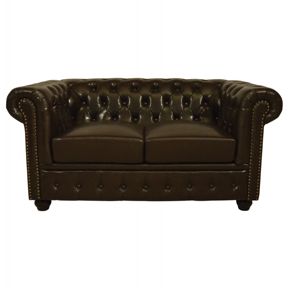 ΚΑΝΑΠΕΣ 2ΘΕΣΙΟΣ T.CHESTERFIELD HM3010.01 ΤΕΧΝΟΔΕΡΜΑ ΣΚΟΥΡΟ ΚΑΦΕ 155x90x73 εκ.