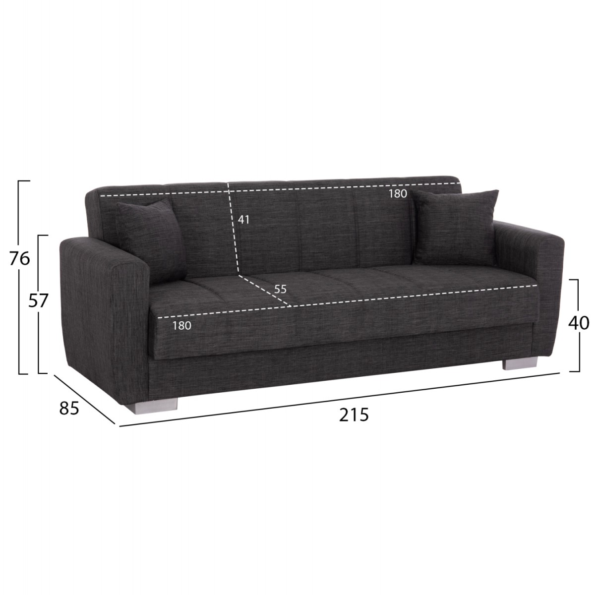 ΚΑΝΑΠΕΣ ΚΡΕΒΑΤΙ POLYA ΤΡΙΘΕΣΙΟΣ HM3240.03 ΓΚΡΙ 215x85x76Υ εκ.