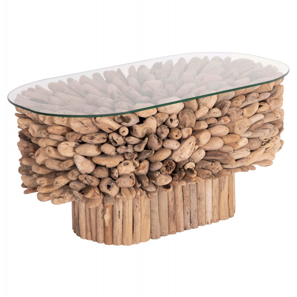 ΤΡΑΠΕΖΙ ΣΑΛΟΝΙΟΥ ΟΒΑΛ SPARROW HM9962 DRIFTWOOD--ΓΥΑΛΙ 106x55,5x50,5Υεκ.