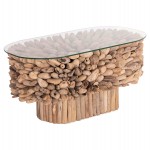 ΤΡΑΠΕΖΙ ΣΑΛΟΝΙΟΥ ΟΒΑΛ SPARROW HM9962 DRIFTWOOD--ΓΥΑΛΙ 106x55,5x50,5Υεκ.