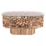 ΤΡΑΠΕΖΙ ΣΑΛΟΝΙΟΥ ΟΒΑΛ SPARROW HM9962 DRIFTWOOD--ΓΥΑΛΙ 106x55,5x50,5Υεκ.