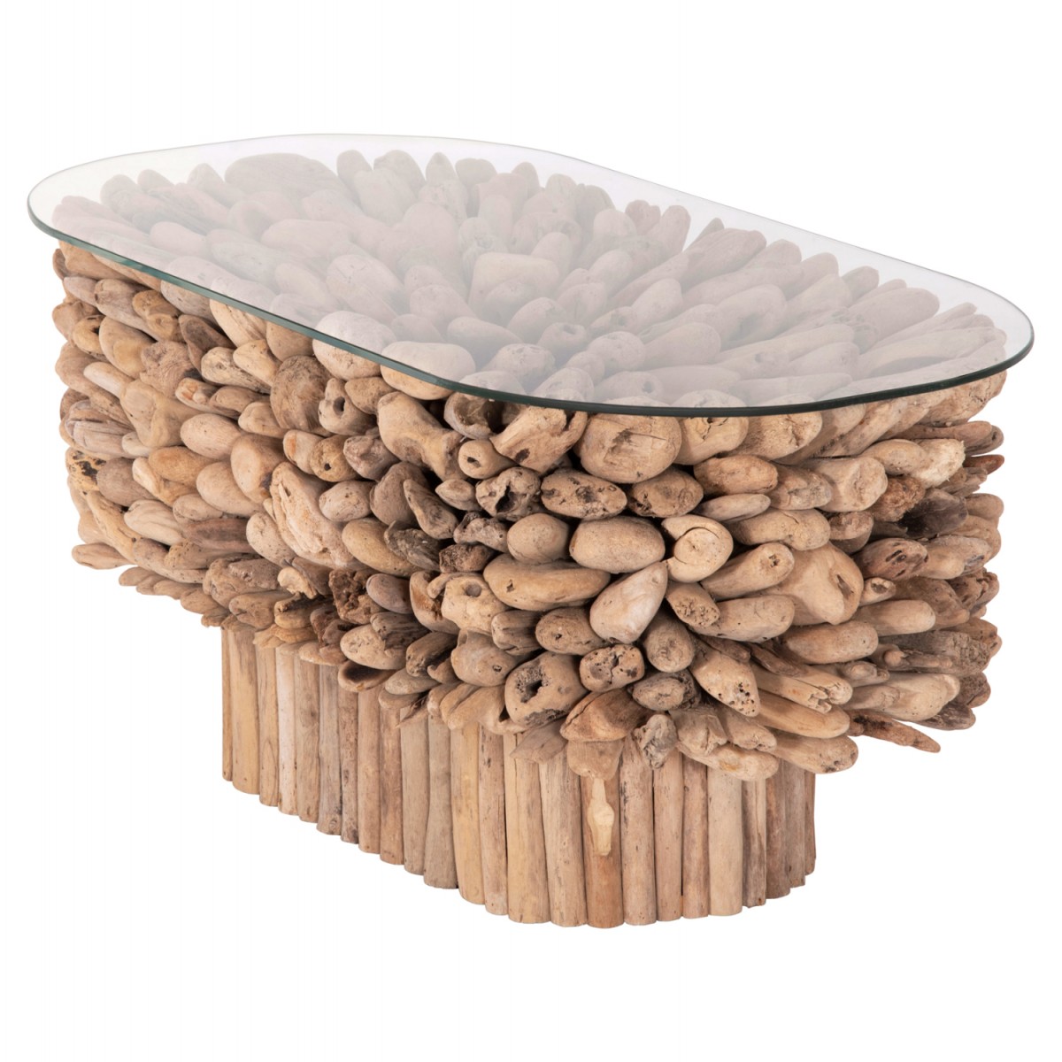 ΤΡΑΠΕΖΙ ΣΑΛΟΝΙΟΥ ΟΒΑΛ SPARROW HM9962 DRIFTWOOD--ΓΥΑΛΙ 106x55,5x50,5Υεκ.