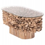 ΤΡΑΠΕΖΙ ΣΑΛΟΝΙΟΥ ΟΒΑΛ SPARROW HM9962 DRIFTWOOD--ΓΥΑΛΙ 106x55,5x50,5Υεκ.