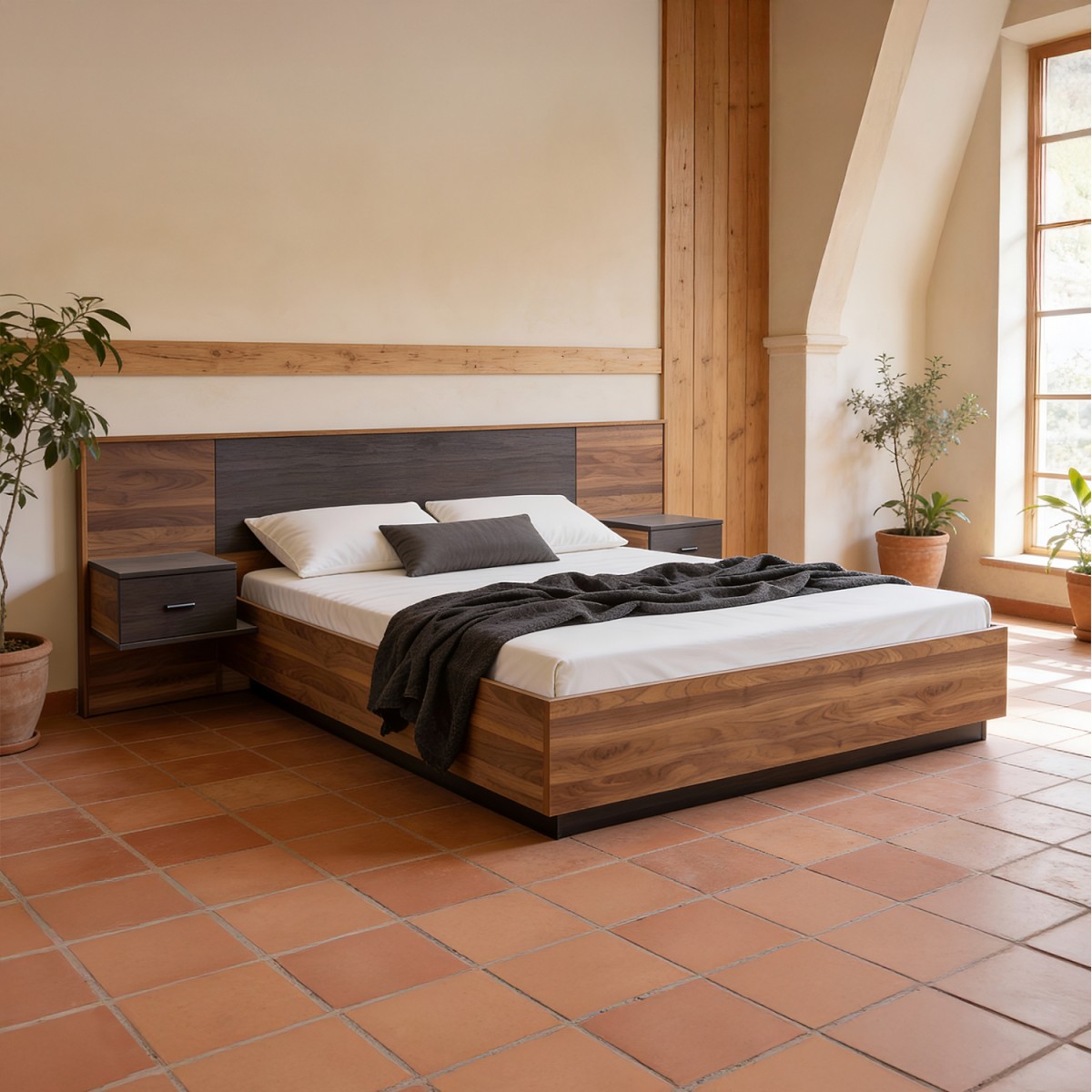 ΚΡΕΒΑΤΙ ΜΕ ΚΟΜΟΔΙΝΑ CARYS HM744.11 ΜΕΛΑΜΙΝΗ ΣΕ ΚΑΡΥΔΙ/WENGE--ΣΤΡΩΜΑ 160x200