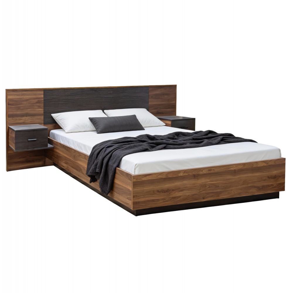 ΚΡΕΒΑΤΙ ΜΕ ΚΟΜΟΔΙΝΑ CARYS HM744.11 ΜΕΛΑΜΙΝΗ ΣΕ ΚΑΡΥΔΙ/WENGE--ΣΤΡΩΜΑ 160x200