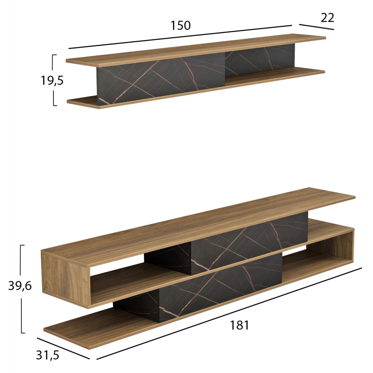 ΣΥΝΘΕΤΟ ΤΗΛΕΟΡΑΣΗΣ BIRGITTA HM8903.12 ΜΕΛΑΜΙΝΗ ΦΥΣΙΚΟ-ΜΑΥΡΟ ΜΑΡΜΑΡΟ 181x31,5x39,6Υεκ