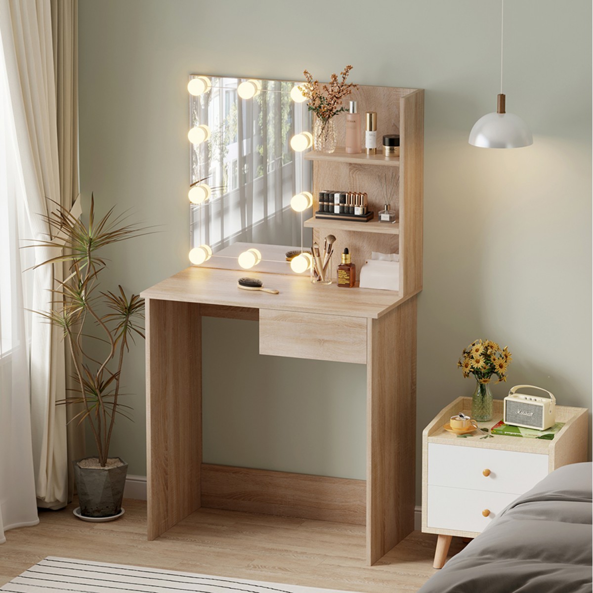 ΤΟΥΑΛΕΤΑ ΜΕ ΦΩΤΙΣΜΟ LED & ΡΑΦΙΑ LAURYN HM2501.01 ΜΕΛΑΜΙΝΗ ΣΕ SONAMA 75x40x134.5Υεκ