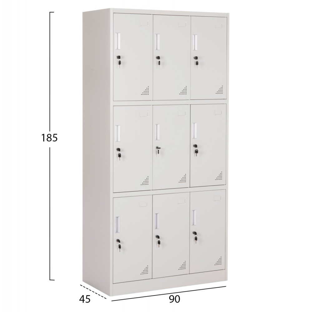 ΦΟΡΙΑΜΟΣ ΜΕΤΑΛΛΙΚΟΣ MALMOE HM5636.11 9 ΝΤΟΥΛΑΠΑΚΙΑ ΜΕ ΚΛΕΙΔΑΡΙΕΣ-ΓΚΡΙ 90x45x185Υεκ.