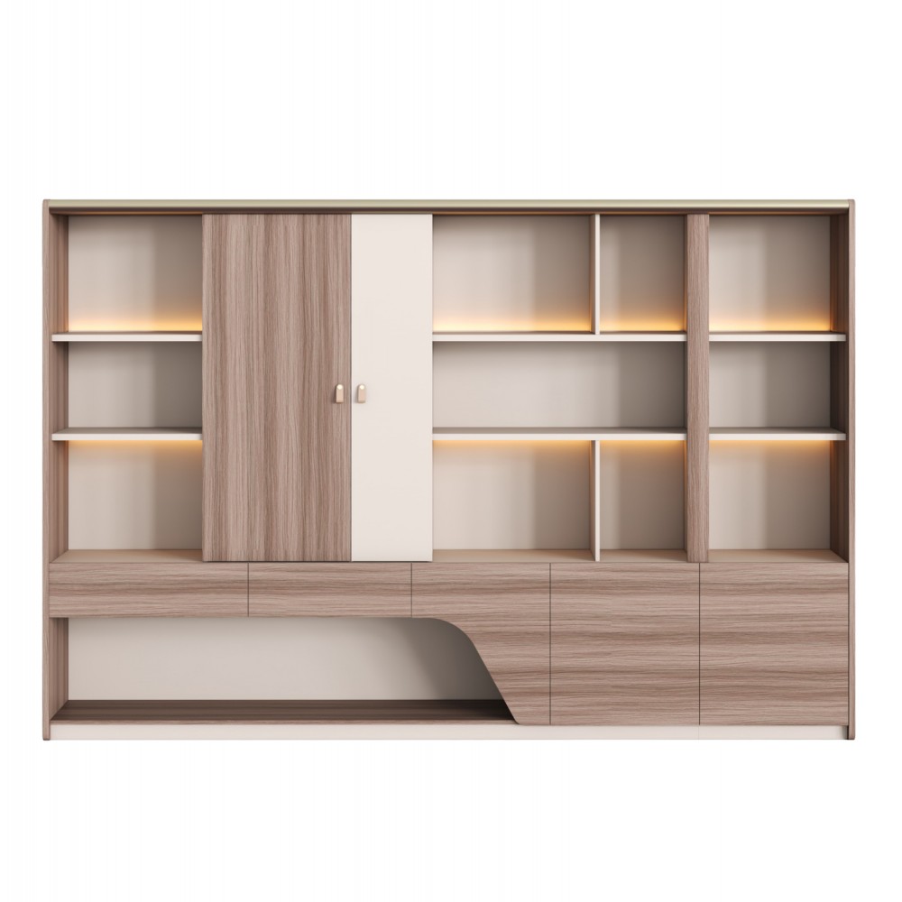 ΒΙΒΛΙΟΘΗΚΗ ΣΕΙΡΑ SUPERON HM2141 ΜΕΛΑΜΙΝΗ ΜΠΕΖ & ΦΥΣΙΚΟ--LED ΦΩΤΙΣΜΟΣ 300x40x200Υεκ