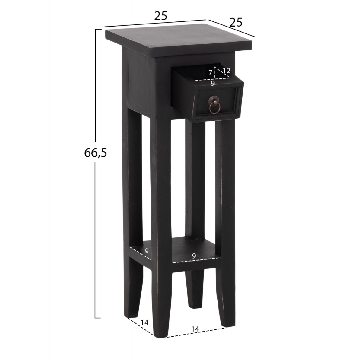 ΒΟΗΘΗΤΙΚΟ ΤΡΑΠΕΖΑΚΙ RAMU HM9484.02 ΑΠΟ ΜΑΟΝΙ ΞΥΛΟ ΜΑΥΡΟ ΜΕ ΣΥΡΤΑΡΑΚΙ 25x25x66,5Υεκ