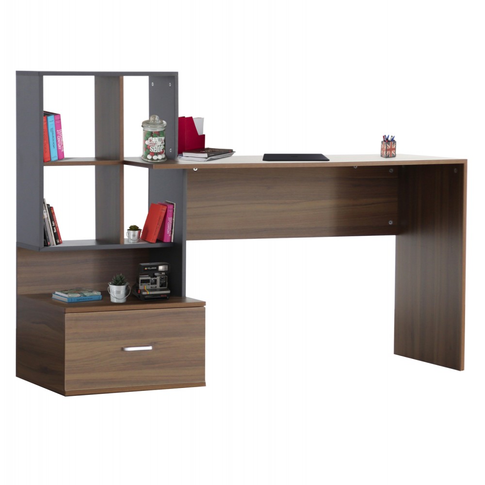 ΓΡΑΦΕΙΟ ΜΕΛΑΜΙΝΗΣ ΜΕ ΒΙΒΛΙΟΘΗΚΗ SYNDYA HM8993.01 ΚΑΡΥΔΙ -ΓΚΡΙ 149x48x105Yεκ.