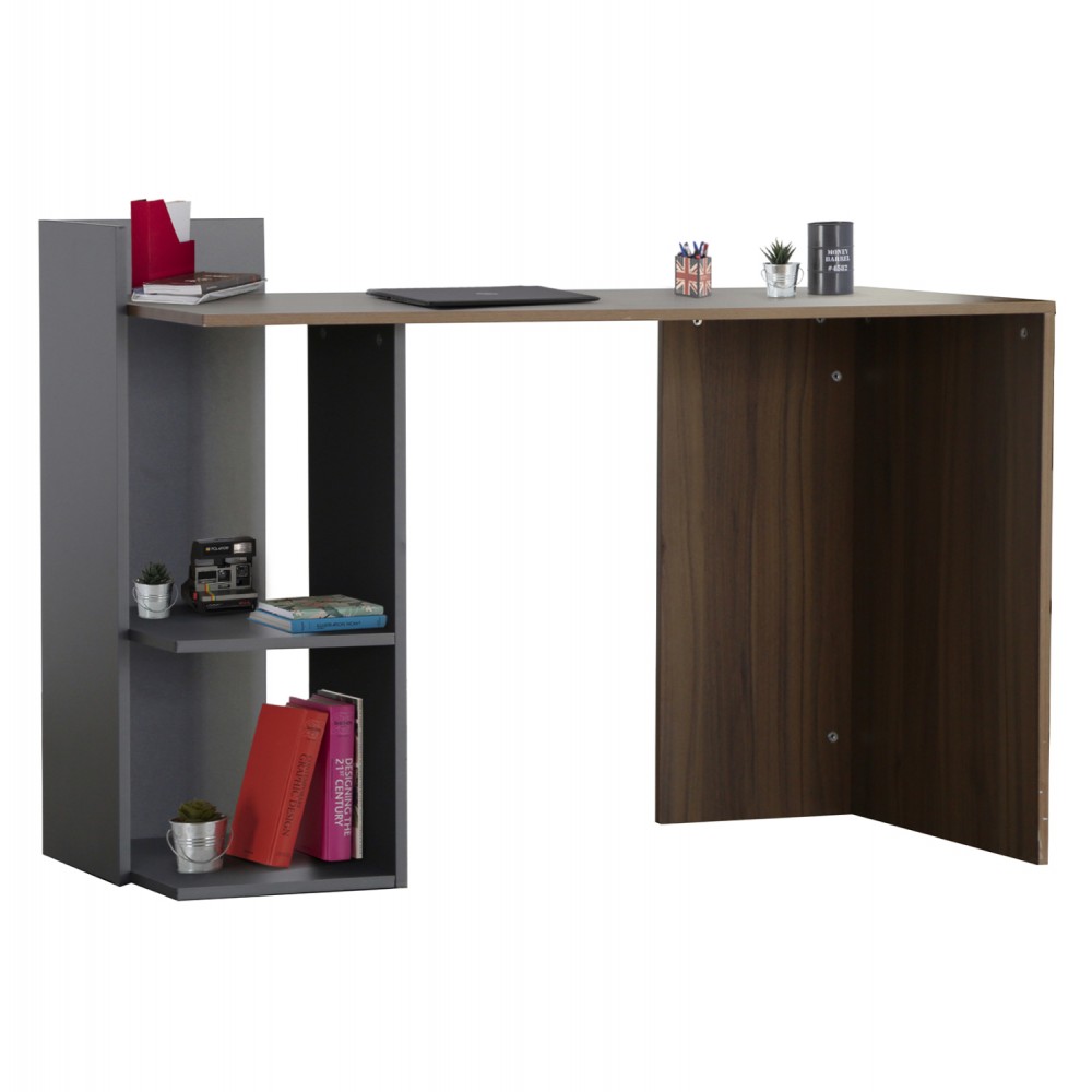 ΓΡΑΦΕΙΟ ΜΕΛΑΜΙΝΗΣ ΜΕ ΡΑΦΙΑ SYNDYA HM8994.01 ΚΑΡΥΔΙ- ΓΚΡΙ 112x55x85Y εκ.