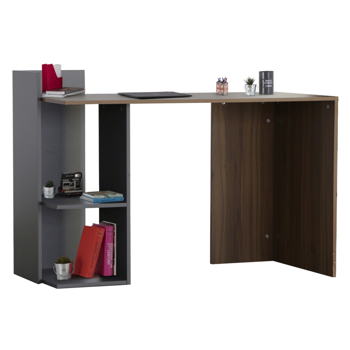 ΓΡΑΦΕΙΟ ΜΕΛΑΜΙΝΗΣ ΜΕ ΡΑΦΙΑ SYNDYA HM8994.01 ΚΑΡΥΔΙ- ΓΚΡΙ 112x55x85Y εκ.